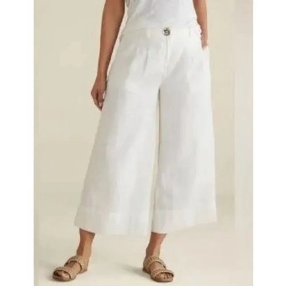 SOFT SURROUNDINGS | NWT White Cropped Wide Leg Pants 100% Linen | Size 14 Petite
